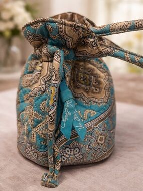 Vera Bradley Teal & Tan Paisley Drawstring Mini Bag